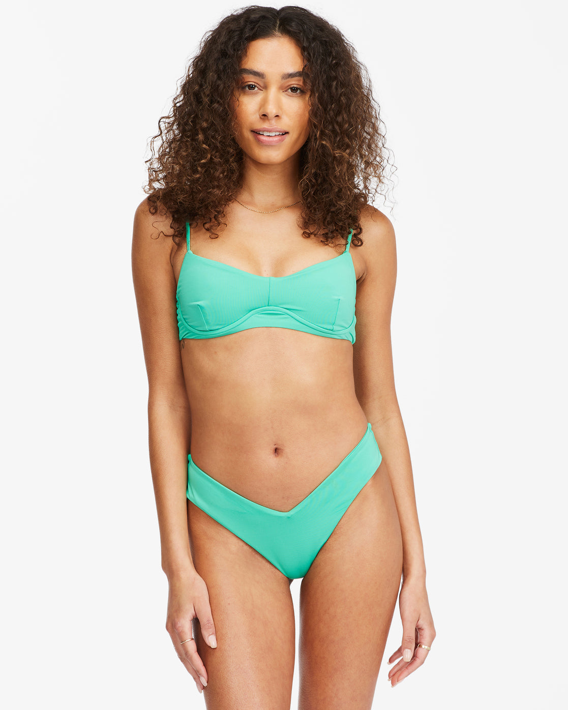 Billabong Sol Searcher Fiji Bikini Bottom Tropical Green Front; ; S | The model wearing a size S has a 32" bust, 24" waist, and 34" hips
