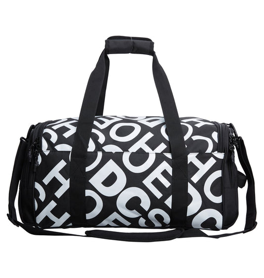 DC Shoes 37 Liter Emlay Duffle Duffel Gear Bag Black/White Logo All over print Back