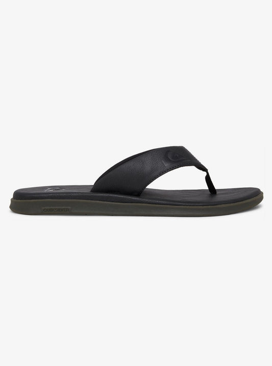 Quiksilver Men's Haleiwa Plus Nubuck Leather Flip Flops Solid Black Side