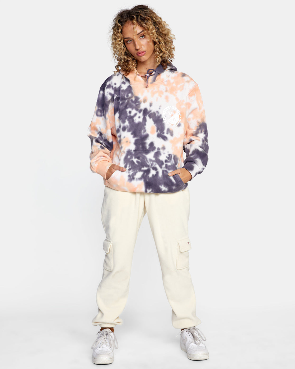 RVCA VA Worldwide Hoodie Coral Front Kangaroo Pocket