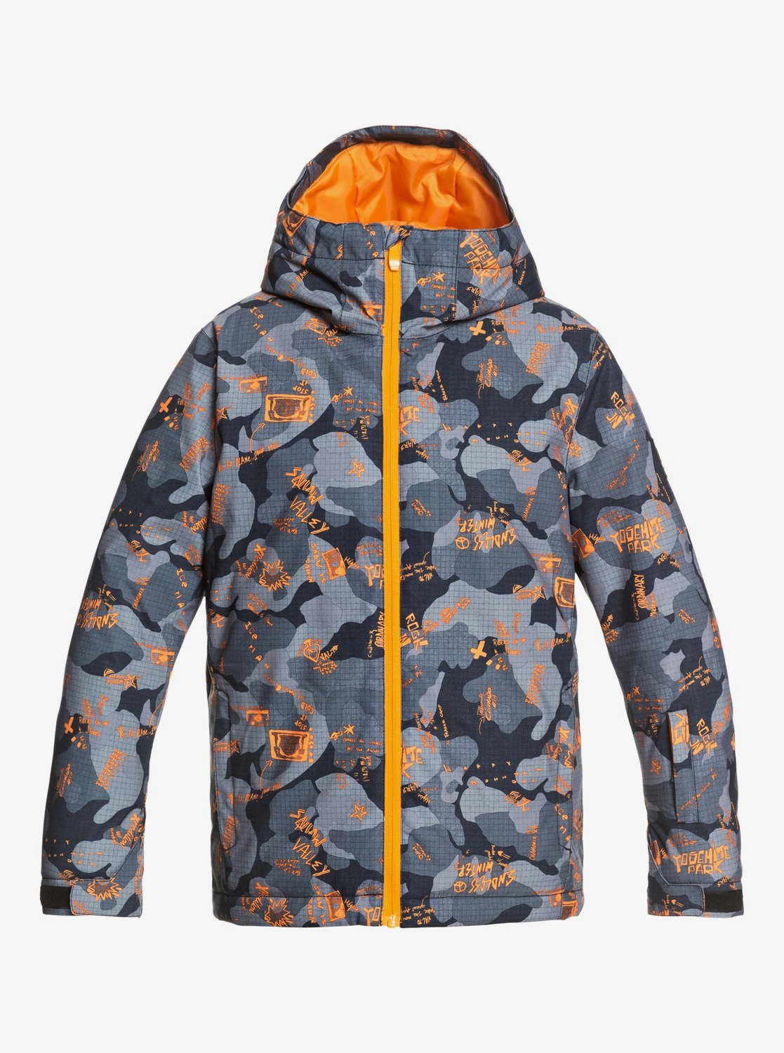 Quicksilver Boy's Mission Printed Snow Jacket Grey and Orange Front View