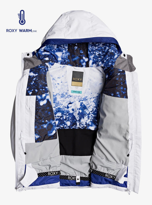 Roxy Women's Premiere Snow Jacket White Front Opened View