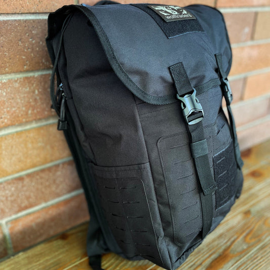 Wolftraders LoadedWolf multiOperational 40 Liter Tactical Backpack Black Side Molle and straps