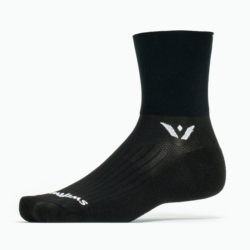Swiftwick Mens Womens Aspire Four 4" Cycling Running Trail Running Hiking Socks Black