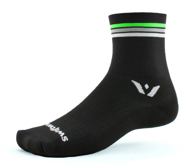 Swiftwick Mens Womens Aspire Four 4" Cycling Running Trail Running Hiking Socks Black Stripe