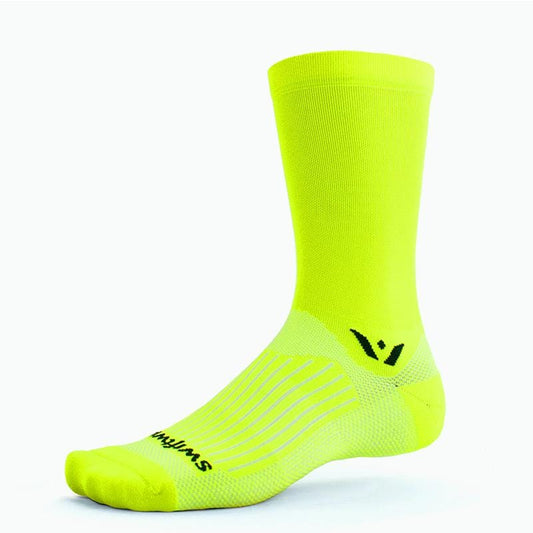 Swiftwick Mens Womens Unisex Aspire Seven 7 inch Crew Cuff Biking Socks High visibility yellow