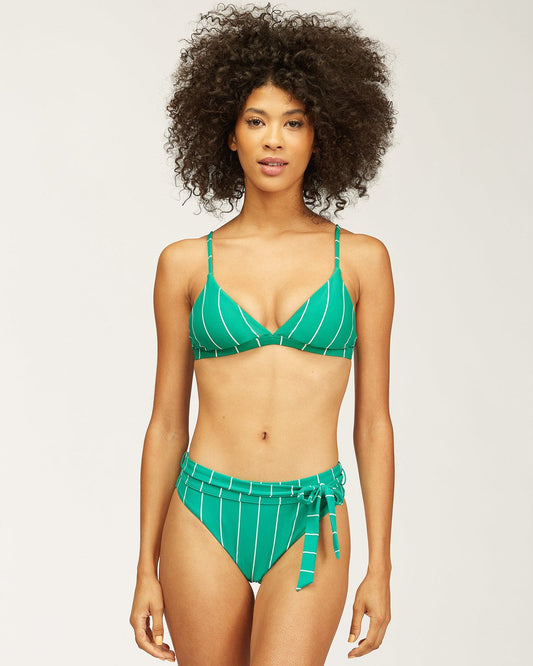 Billabong Ladies Emeral Bay Maui Rider Bikini Swim Bottom Green White Stripe Front
