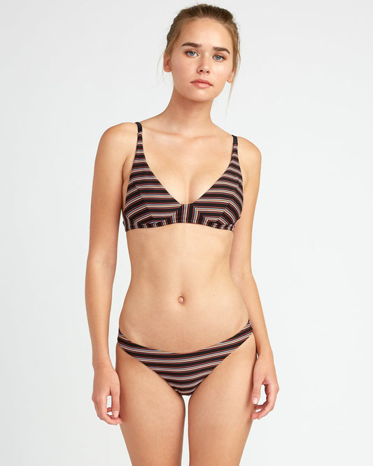 RVCA Womans Juniors Bandit Medium Bikini Swim Bottom Black Striped Front