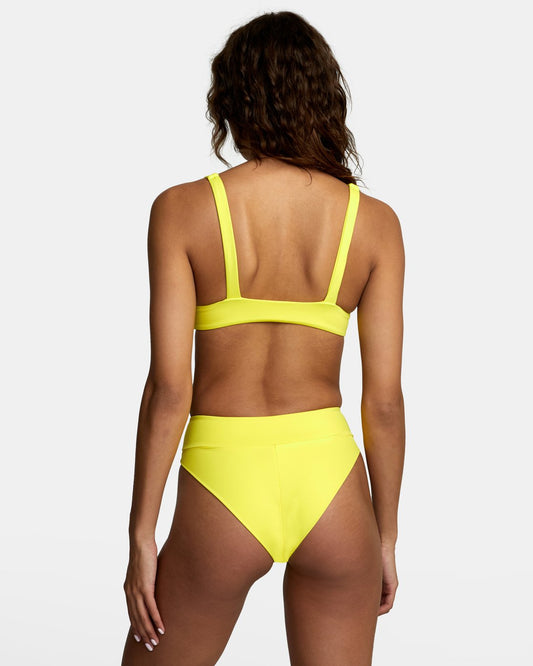 RVCA Womens Solid Highrise Bikini Swim Bottoms Citrus Yellow Bum