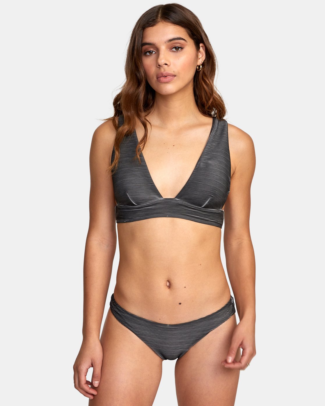 RVCA Women's Junior's Ladies Salt Wash Bikini Swim Suit Top Black Front