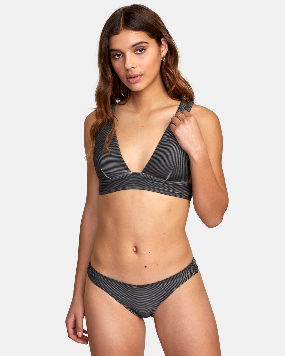 RVCA Women's Junior's Ladies Salt Wash Bikini Swim Suit Top Black Front Side