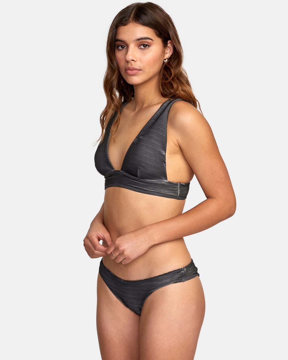 RVCA Women's Junior's Ladies Salt Wash Bikini Swim Suit Top Black Side Left