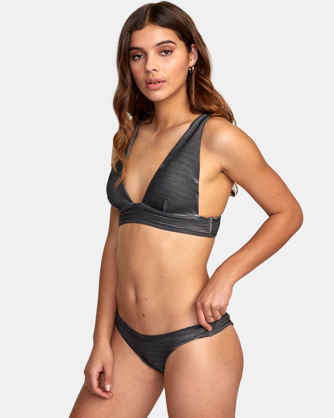 RVCA Women's Junior's Ladies Salt Wash Bikini Swim Suit Top Black Front Left Side