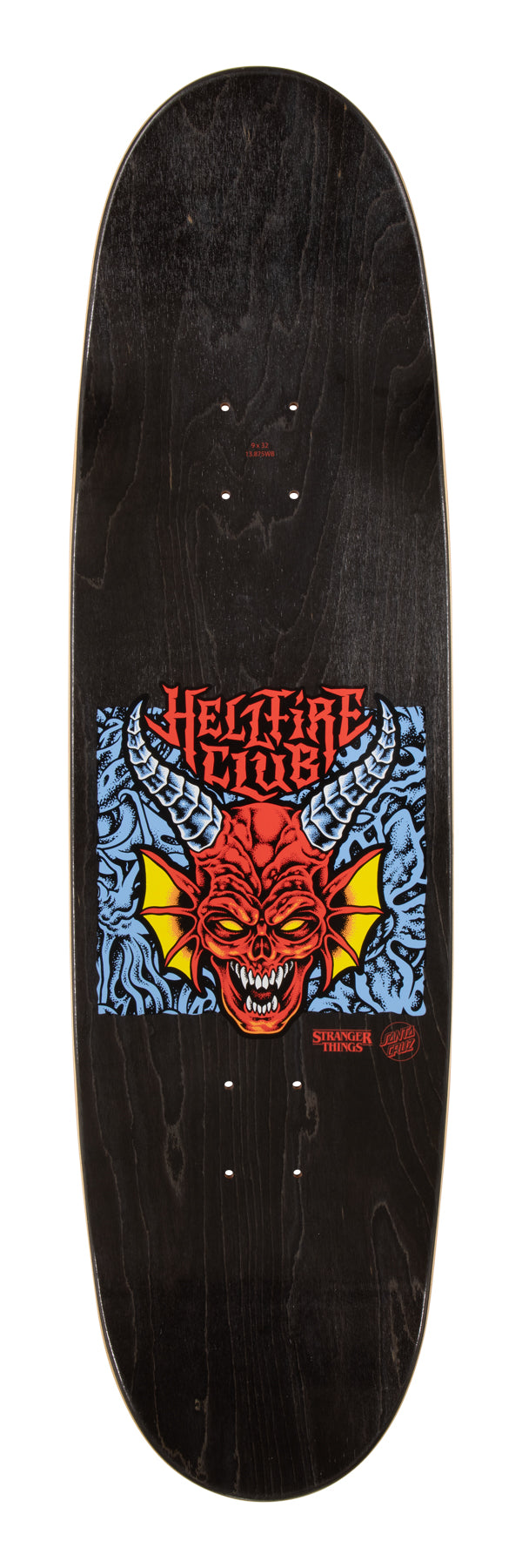 Santa Cruz x Stranger Things Hellfire Club Flames 9.0in x 32.00in Skateboard Deck
