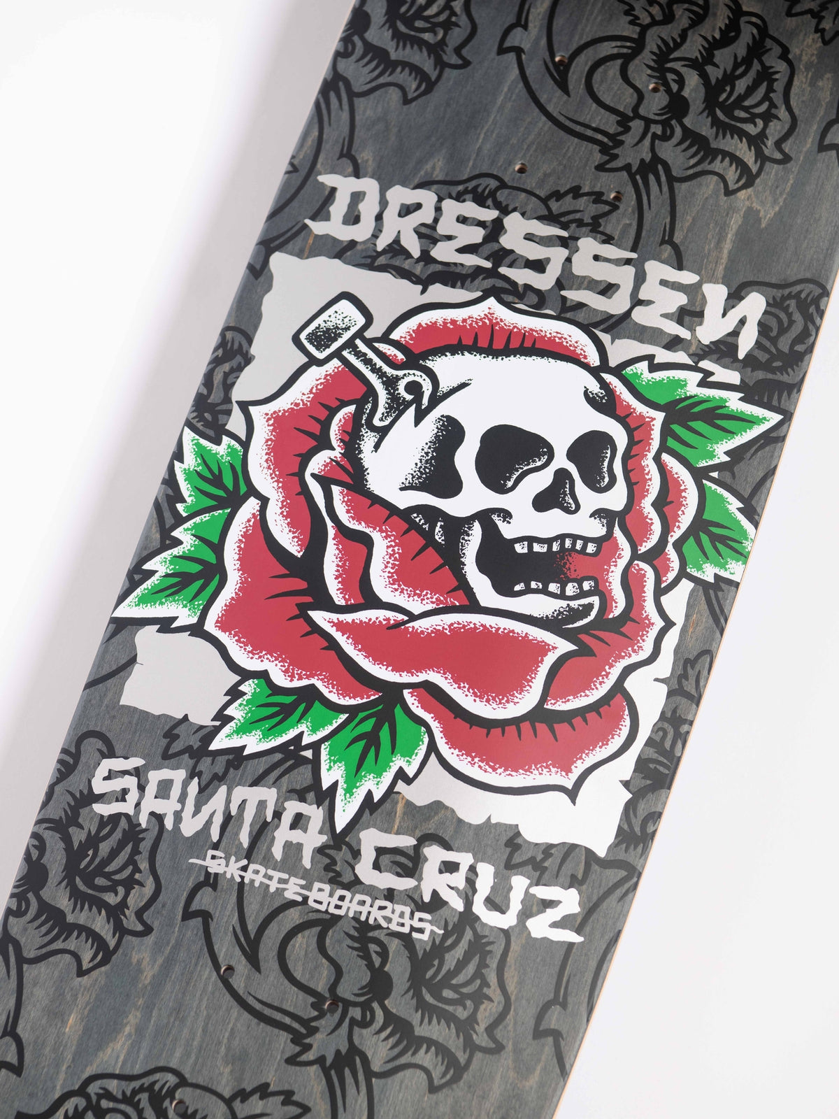 Santa Cruz Dressen Skull Rose Pro 9.25in x 31.95in Shaped Skateboard Deck