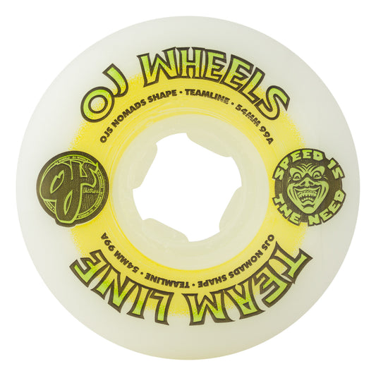 OJ Wheels 54mm 99a Team Line Original White Yellow/Green Hardline Skateboard Wheels (Set of 4)