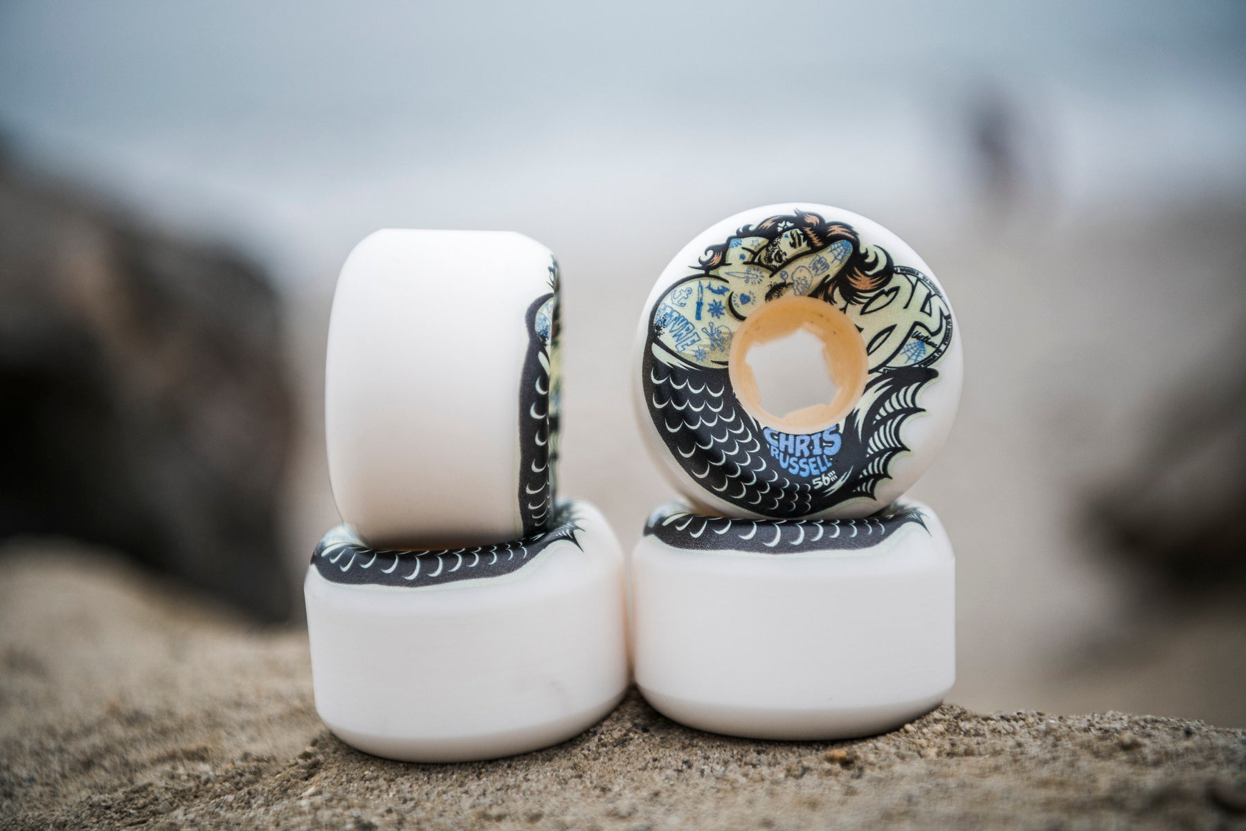 OJ Wheels 56mm 99a/95a Chris Russell Sexy Mermaid Double Duro White Mini Combo Skateboard Wheels 