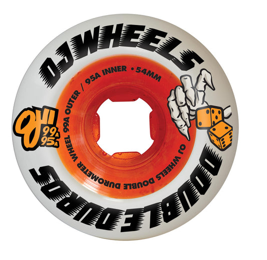 OJ Wheels 54mm 99a/95a Double Duro White/Orange Mini Combo Skateboard Wheels (Set of 4)