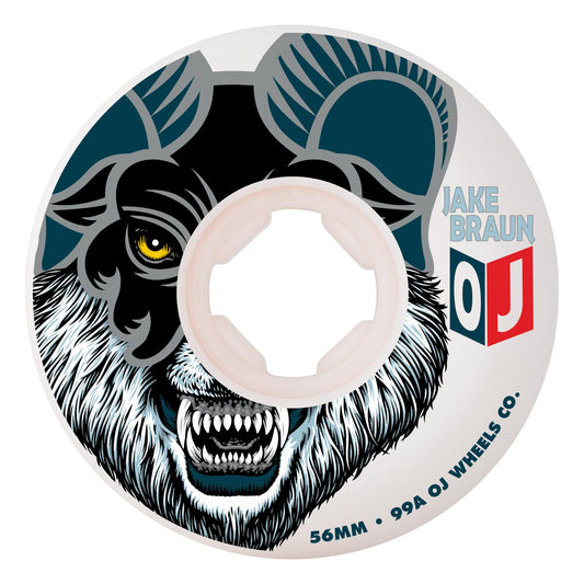 OJ Wheels 56mm 99a Jake Braun Wolf Elite White Hardline Skateboard Wheels (Set of 4)