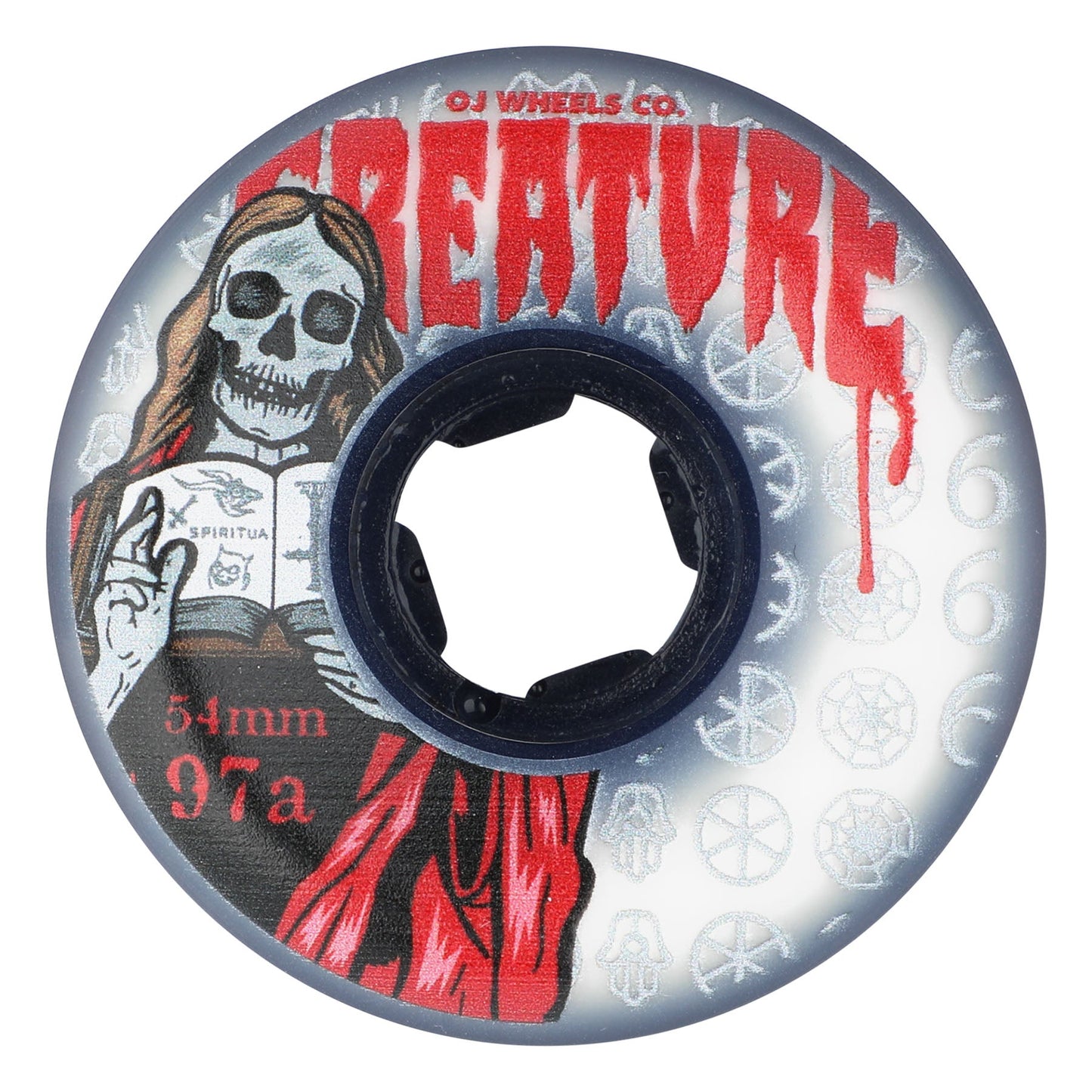 OJ Wheels 54mm 97a Book of Bloodsuckers Bloodsuckers White Hardline Skateboard Wheels