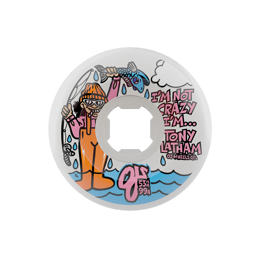 OJ Wheels 53mm 99a Tony Latham Elite White Full Combo Skate Wheels