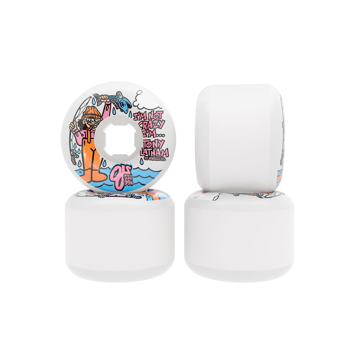 OJ Wheels 53mm 99a Tony Latham Elite White Full Combo Skate Wheels