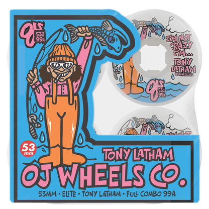 OJ Wheels 53mm 99a Tony Latham Elite White Full Combo Skate Wheels