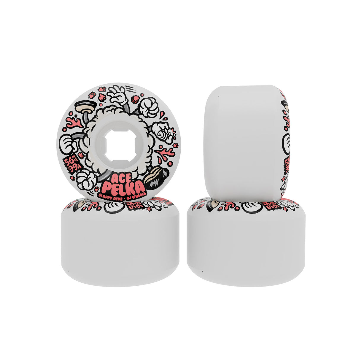 OJ Wheels 56mm 99a Ace Pelka Slappy Redz 2 Elite White Chubbies Skateboard Wheels