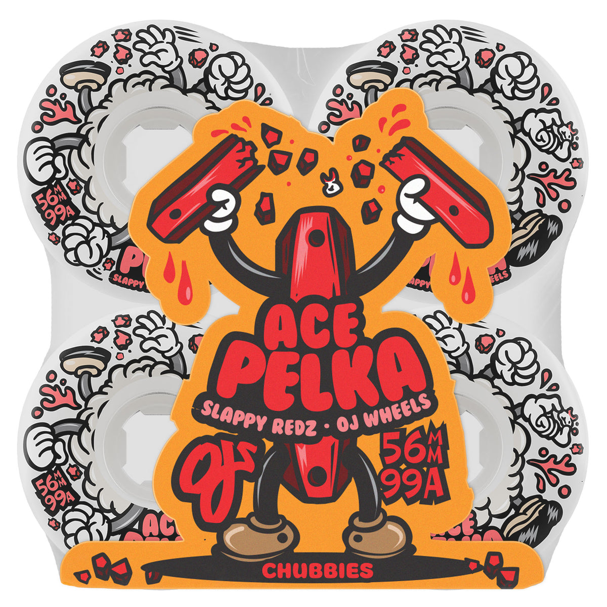 OJ Wheels 56mm 99a Ace Pelka Slappy Redz 2 Elite White Chubbies Skateboard Wheels