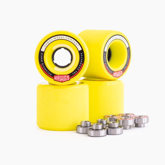 Hawgs Wheels Fattie Hawgs 63mm 78a Longboard Wheels Flat Banana with Spaceballs Bearings