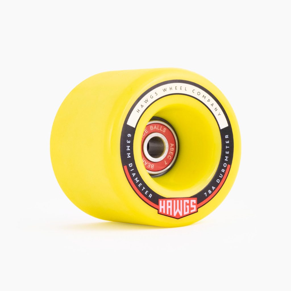 Hawgs Wheels Fattie Hawgs 63mm 78a Longboard Wheels Flat Banana with Spaceballs Bearings