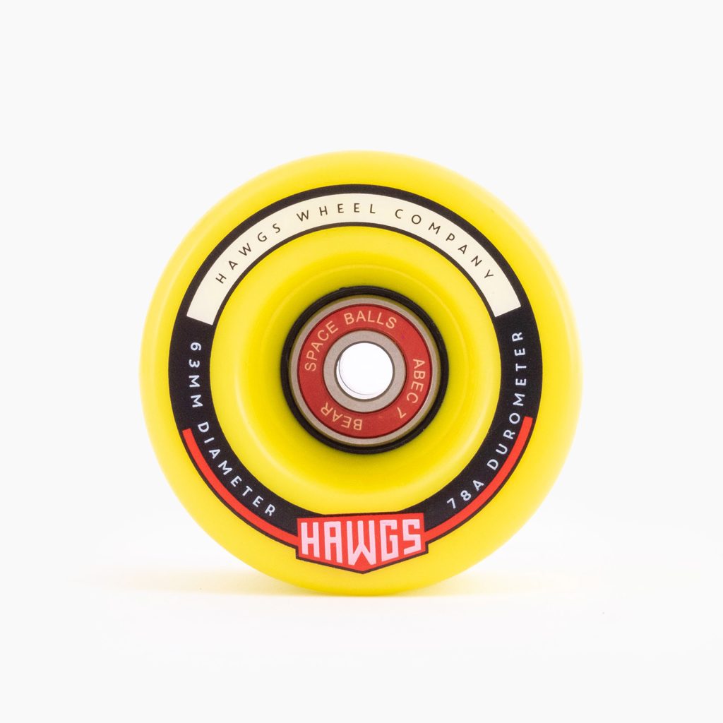Hawgs Wheels Fattie Hawgs 63mm 78a Longboard Wheels Flat Banana with Spaceballs Bearings