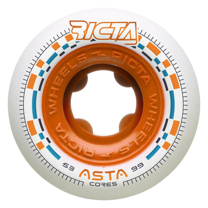 Ricta Wheels 53mm 99a Asta Cores White Round Skateboard Wheels