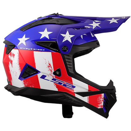 LS2 Gate II Battle Scar Full Face MX Motorcycle Helmet Gloss Red White Blue