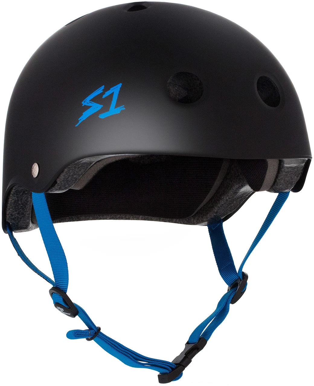 S One Lifer Certified Skate/Bike Bucket Helmet - Black Matte with Cyan Straps