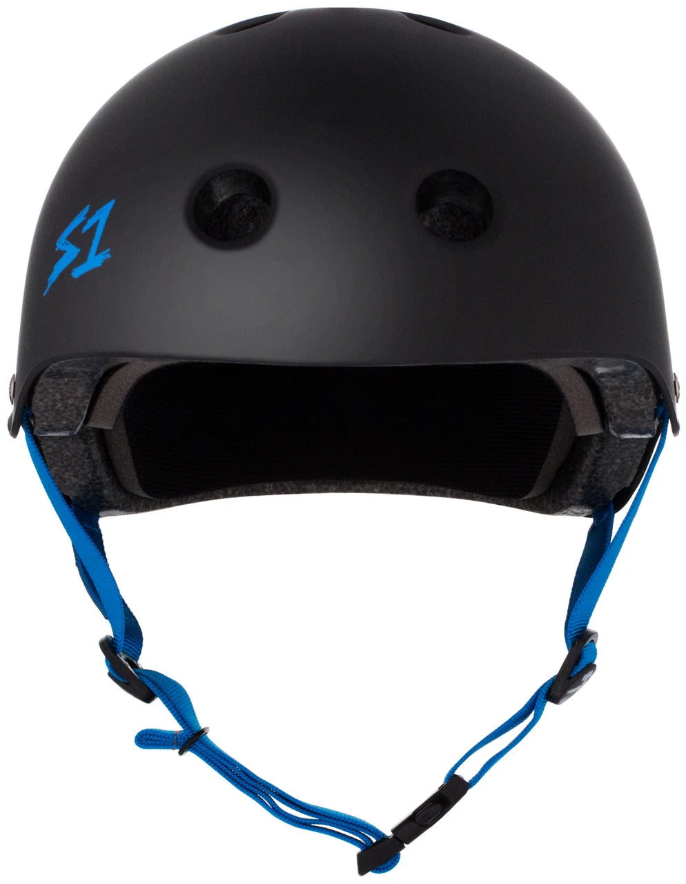 S One Lifer Certified Skate/Bike Bucket Helmet - Black Matte with Cyan Straps