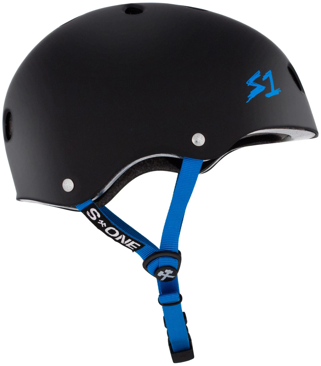 S One Lifer Certified Skate/Bike Bucket Helmet - Black Matte with Cyan Straps