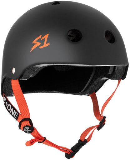 S One Lifer Certified Skate/Bike Bucket Helmet - Black Matte with Orange Straps