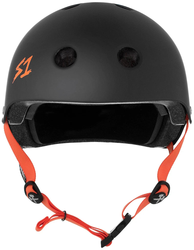 S One Lifer Certified Skate/Bike Bucket Helmet - Black Matte with Orange Straps