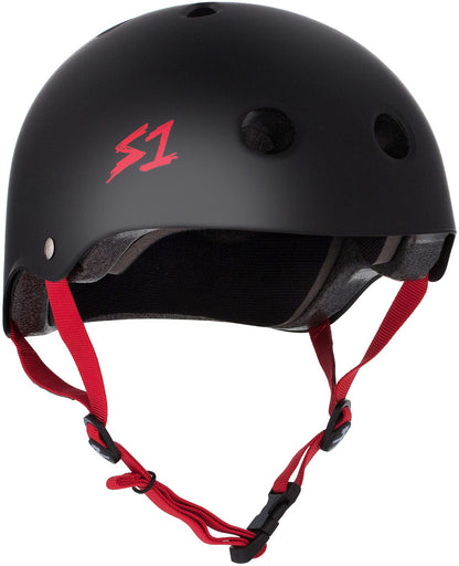 S One Lifer Certified Skate/Bike Bucket Helmet - Black Matte/Red Straps