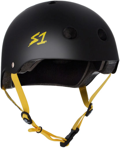 S One Lifer Certified Skate/Bike Bucket Helmet - Black Matte with Yellow Straps