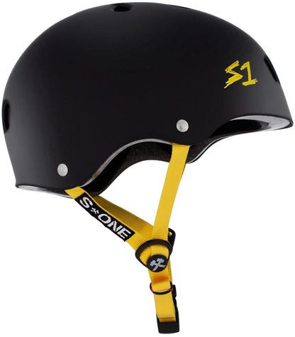 S One Lifer Certified Skate/Bike Bucket Helmet - Black Matte with Yellow Straps