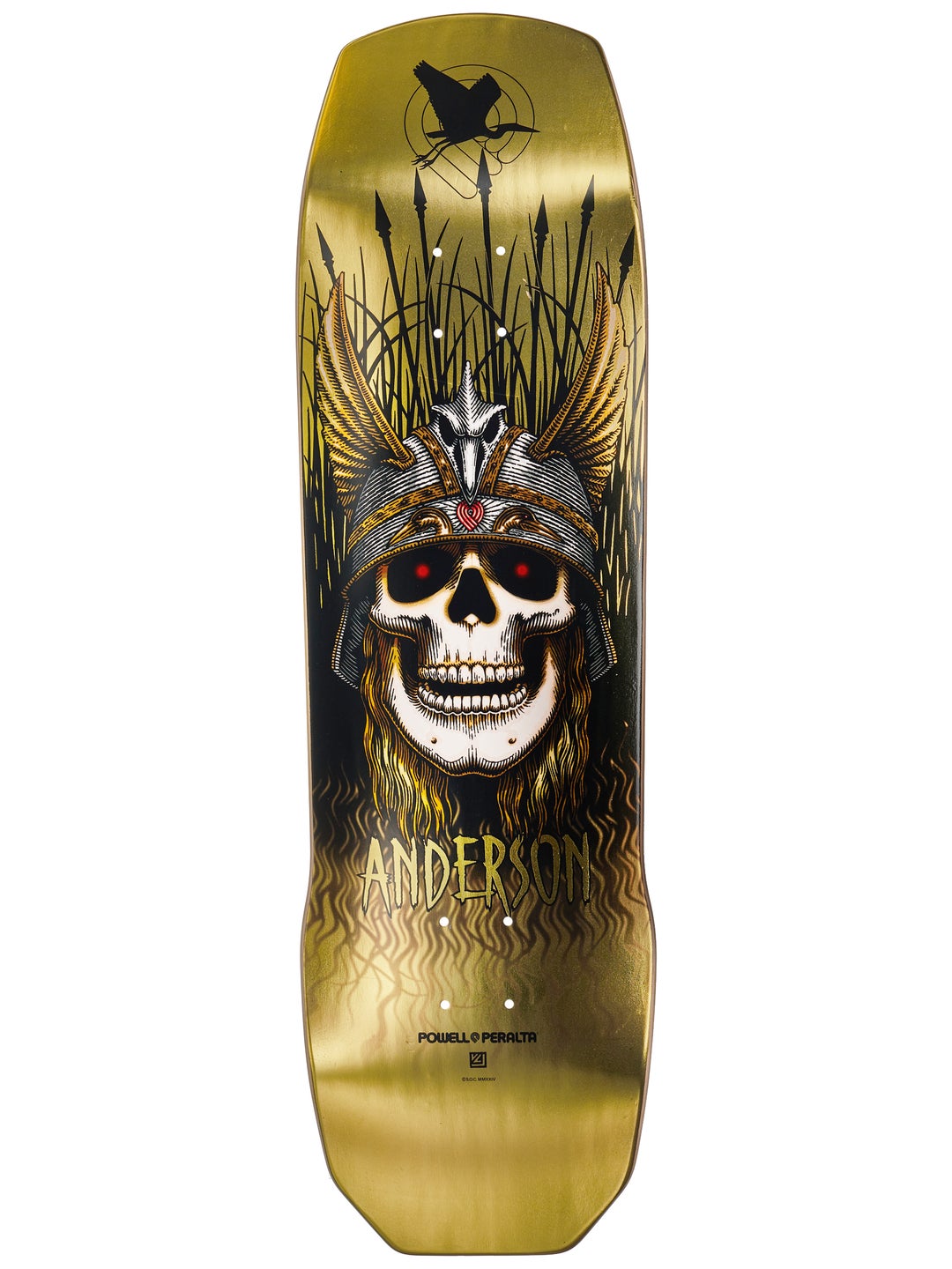 Powell Peralta Andy Anderson Heron 3 Gold Foil Shaped 7-Ply Maple 9.13in x 32.8in Skateboard Deck
