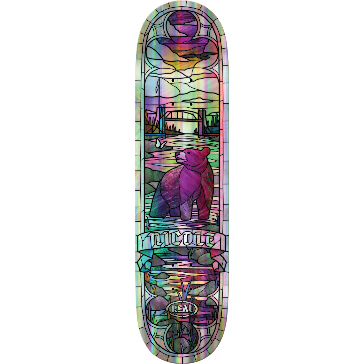 Real Nicole Hause Holo Cathedral Rainbow Foil 8.38in x 32.25in Skateboard Deck