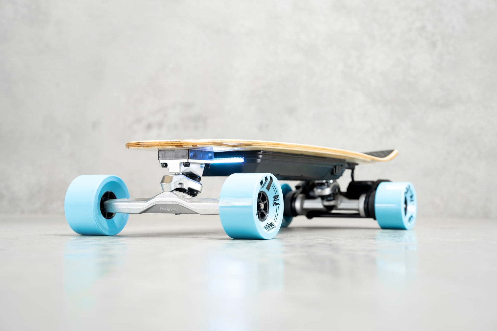 Evolve Skateboards Stoke X Bamboo Cruiser Electric Skateboard Blue Wheels