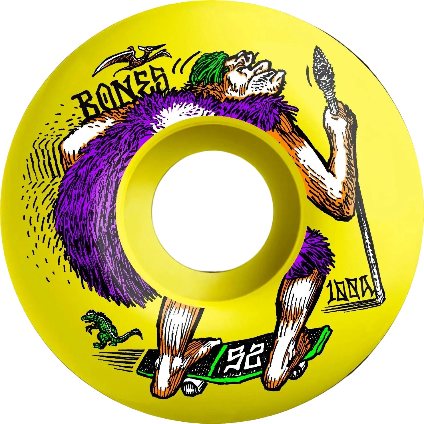Bones 100's OG Formula 52mm 100a NEONderthal Yellow V4 Wide Skate Wheels