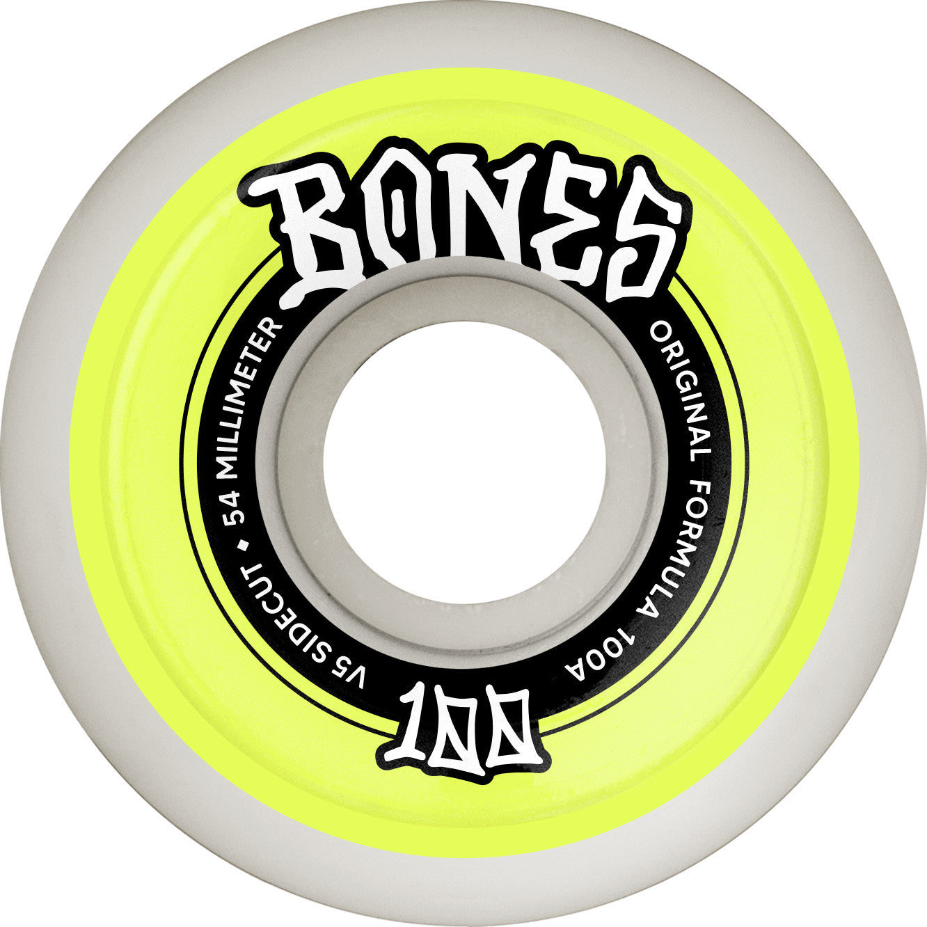 Bones 100's OG Formula 54mm 100a V5 White/Yellow Skateboard Wheels