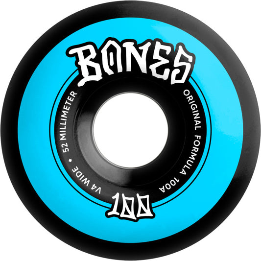 Bones 100's OG Formula 52mm 100a V4 Black/Blue Skateboard Wheels