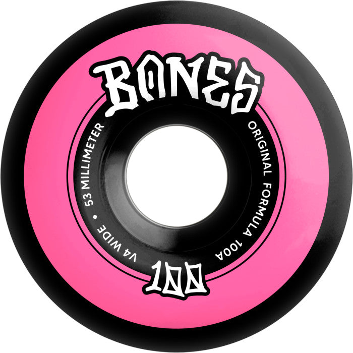 Bones 100's OG Formula 53mm 100a V4 Black/Pink Skateboard Wheels