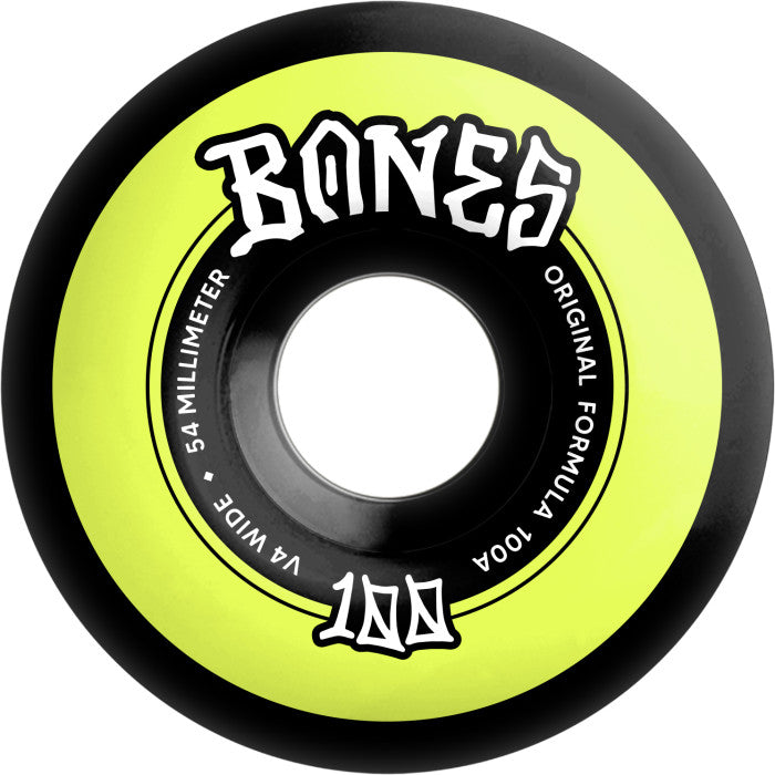 Bones 100's OG Formula 54mm 100a V4 Black/Yellow Skateboard Wheels